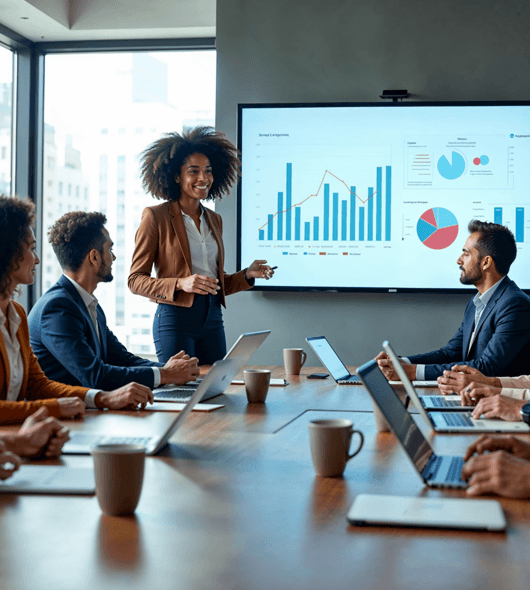 Team meeting with data presentation